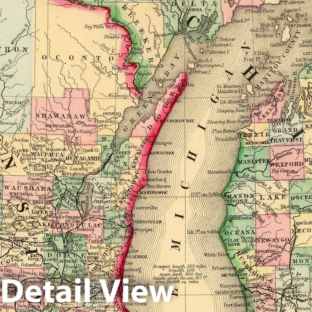 Historic Map : 1870 Michigan, Wisconsin. - Vintage Wall Art
