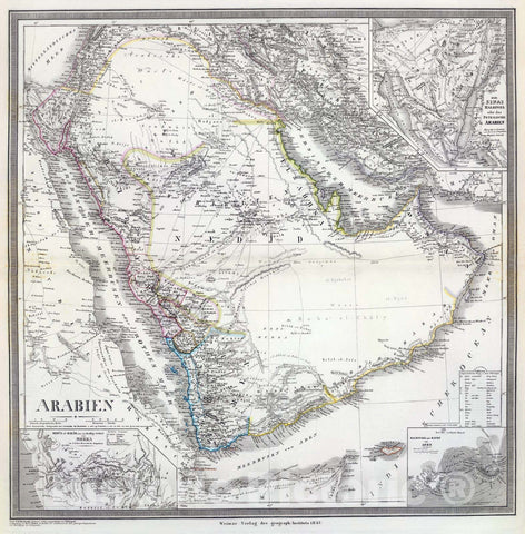 Historic Map : Egypt; Saudi Arabia, Arabian Peninsula 1848 Arabien. , Vintage Wall Art