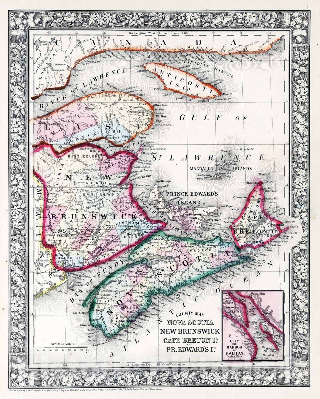 Historic Map : 1865 County map of Nova Scotia, New Brounswick, Cape Breton Id. and Pr. Edward's Id. - Vintage Wall Art
