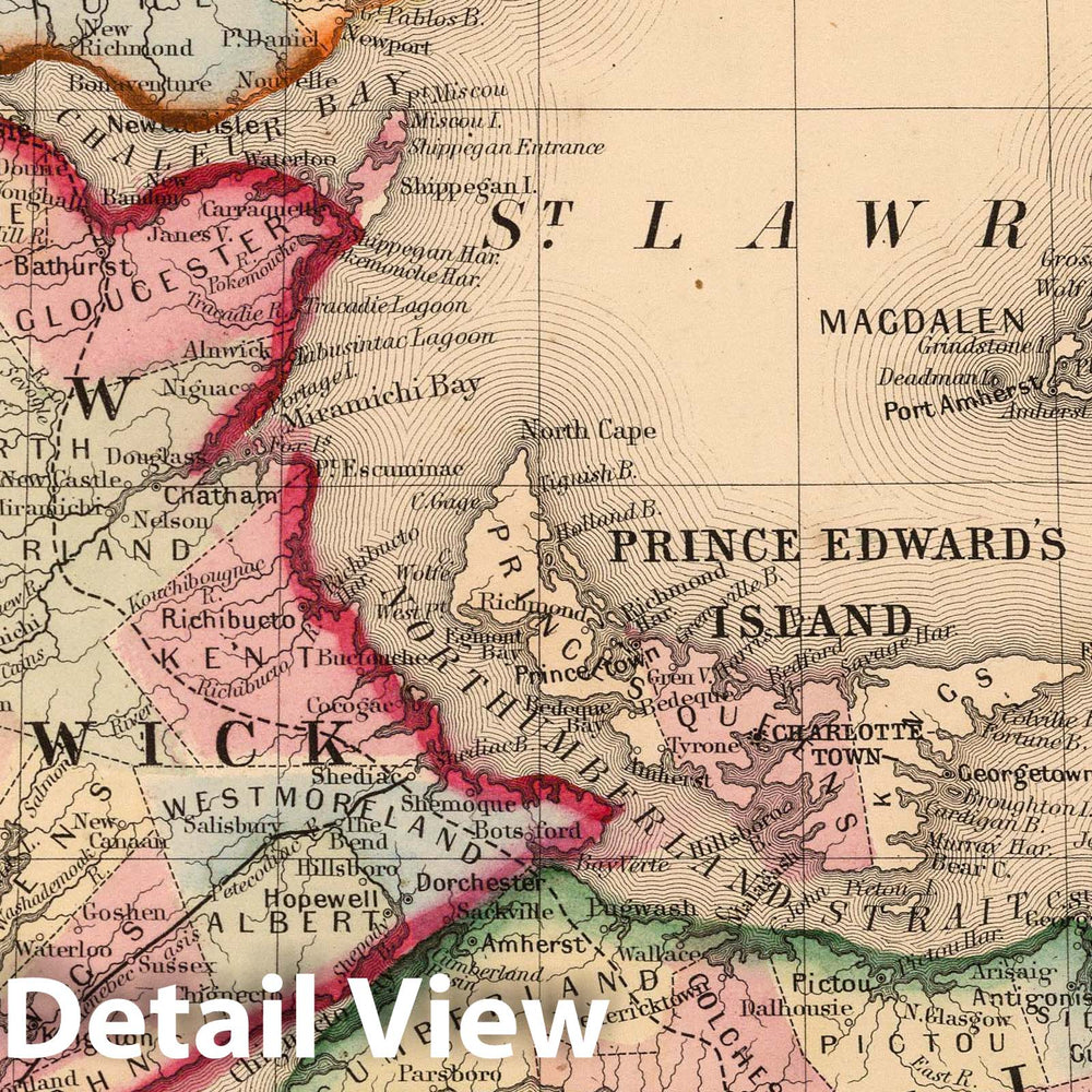 Historic Map : 1865 County map of Nova Scotia, New Brounswick, Cape Breton Id. and Pr. Edward's Id. - Vintage Wall Art