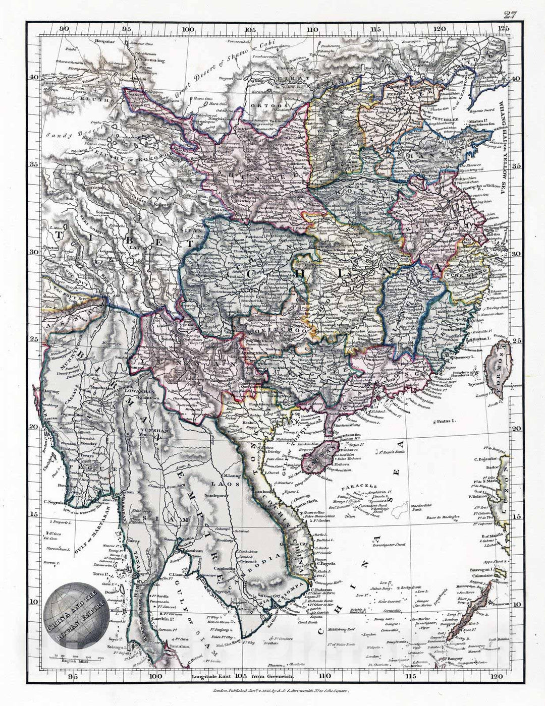 Historic Map : 1825 China and the Birman Empire - Vintage Wall Art