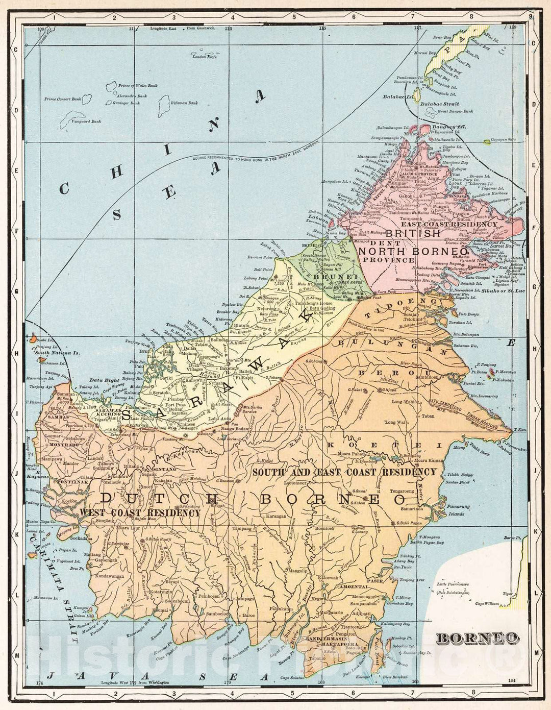 Historic Map : 1901 Borneo - Vintage Wall Art