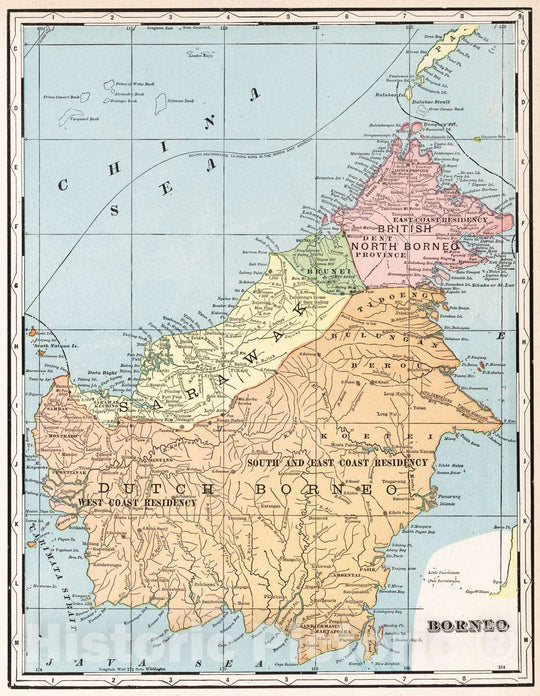 Historic Map : 1901 Borneo - Vintage Wall Art