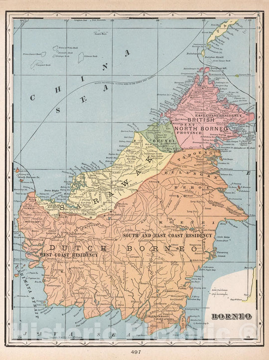 Historic Map : 1901 Borneo - Vintage Wall Art
