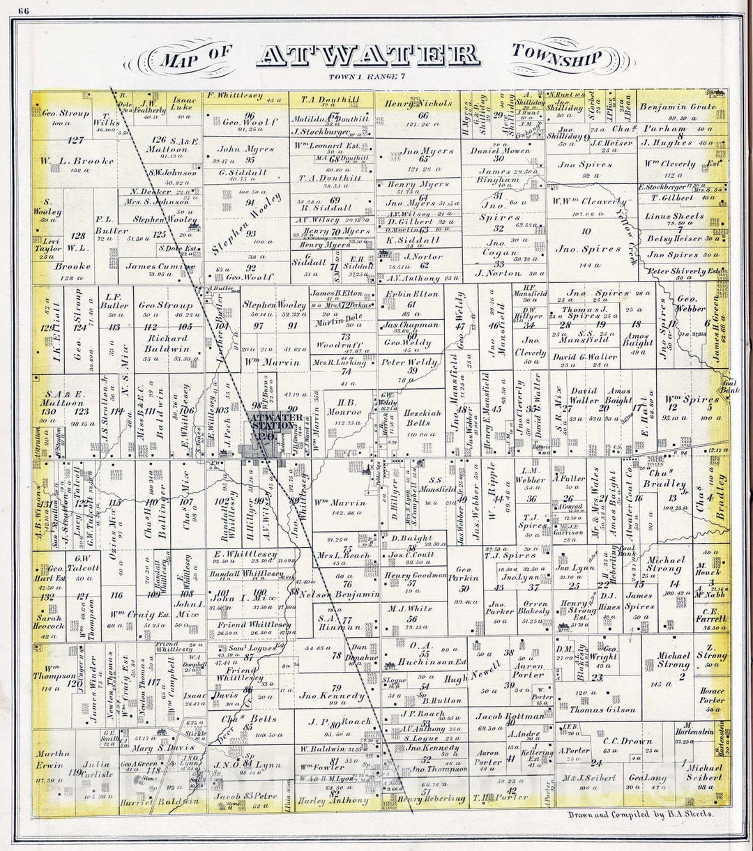 Historic Map : 1874 Atwater Township, Portage County, Ohio. - Vintage Wall Art
