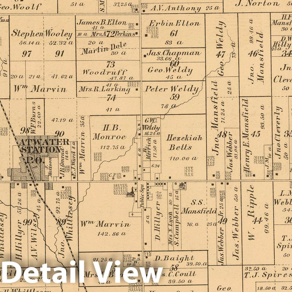 Historic Map : 1874 Atwater Township, Portage County, Ohio. - Vintage Wall Art