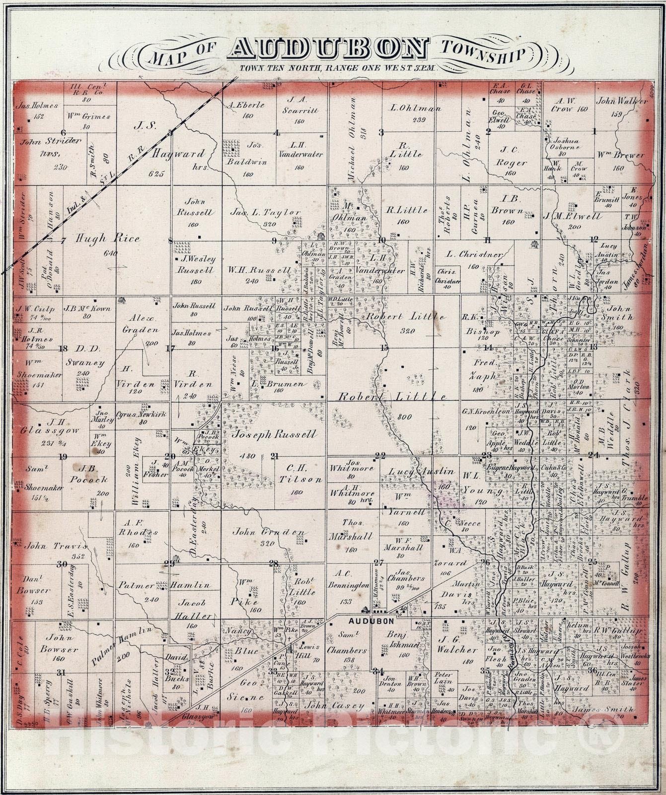 Historic Map 1874 Audubon Township, Montgomery County, Illinois. V