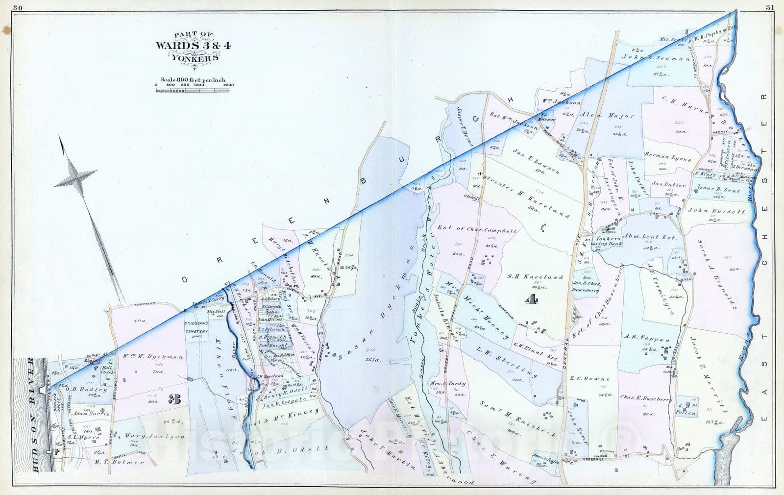 Historic Map : 1881 Yonkers wards 3-4, New York v1 - Vintage Wall Art
