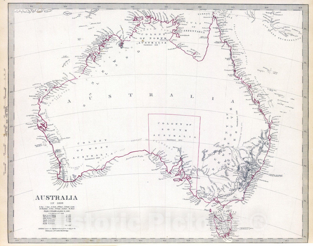 Historic Map : 1840 Australia in 1839. - Vintage Wall Art