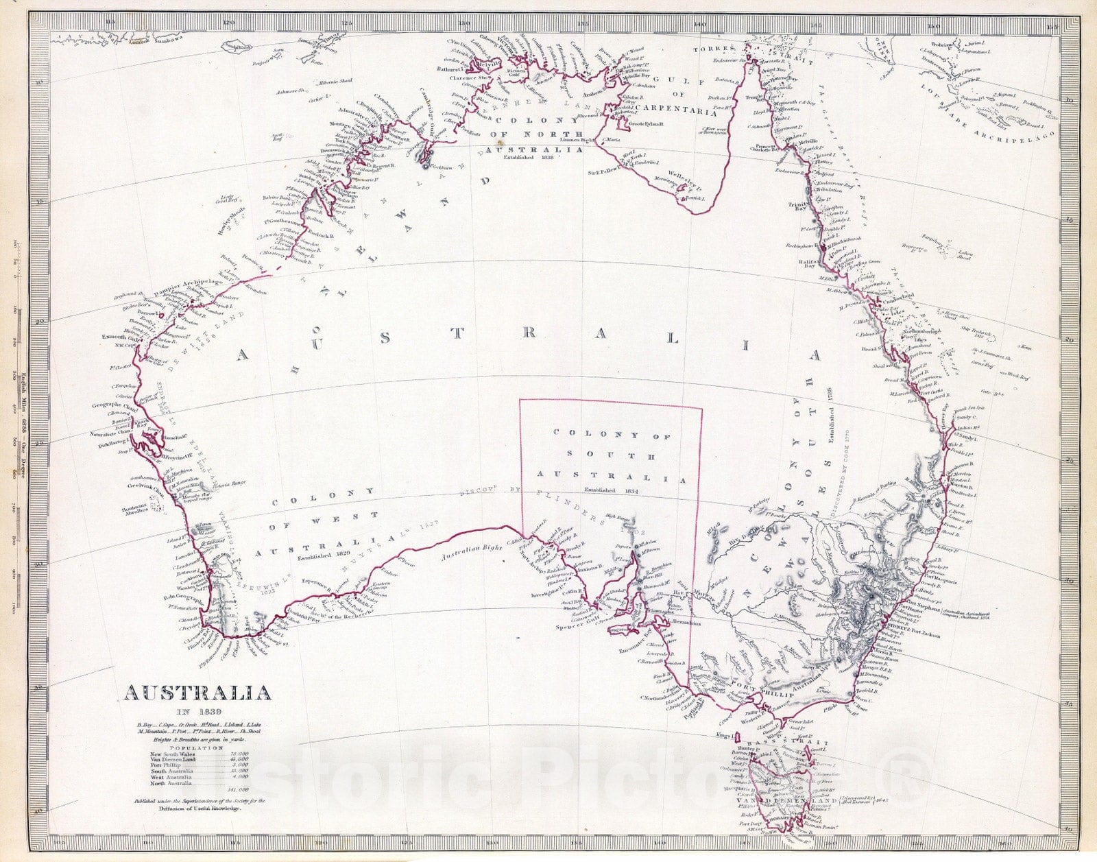 Historic Map : 1840 Australia in 1839. - Vintage Wall Art