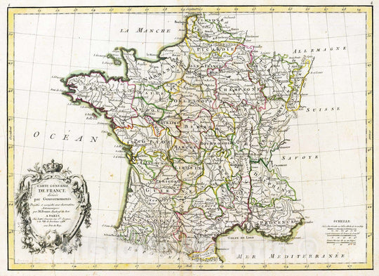Historic Map : France, 1786 France, carte generale. , Vintage Wall Art