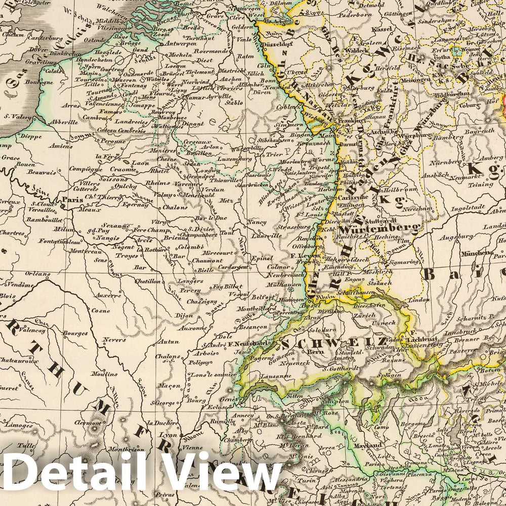 Historic Map : France; Italy, , Europe 1854 Die Republik und das Kaiserthum Frankreich mit seinen Bundes-Staaten. , Vintage Wall Art