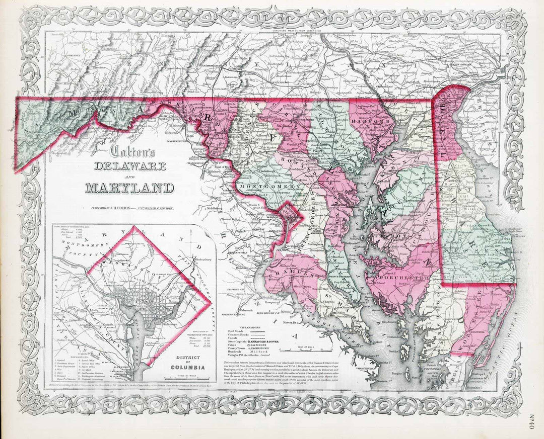 Historic Map : 1865 Delaware and Maryland. - Vintage Wall Art