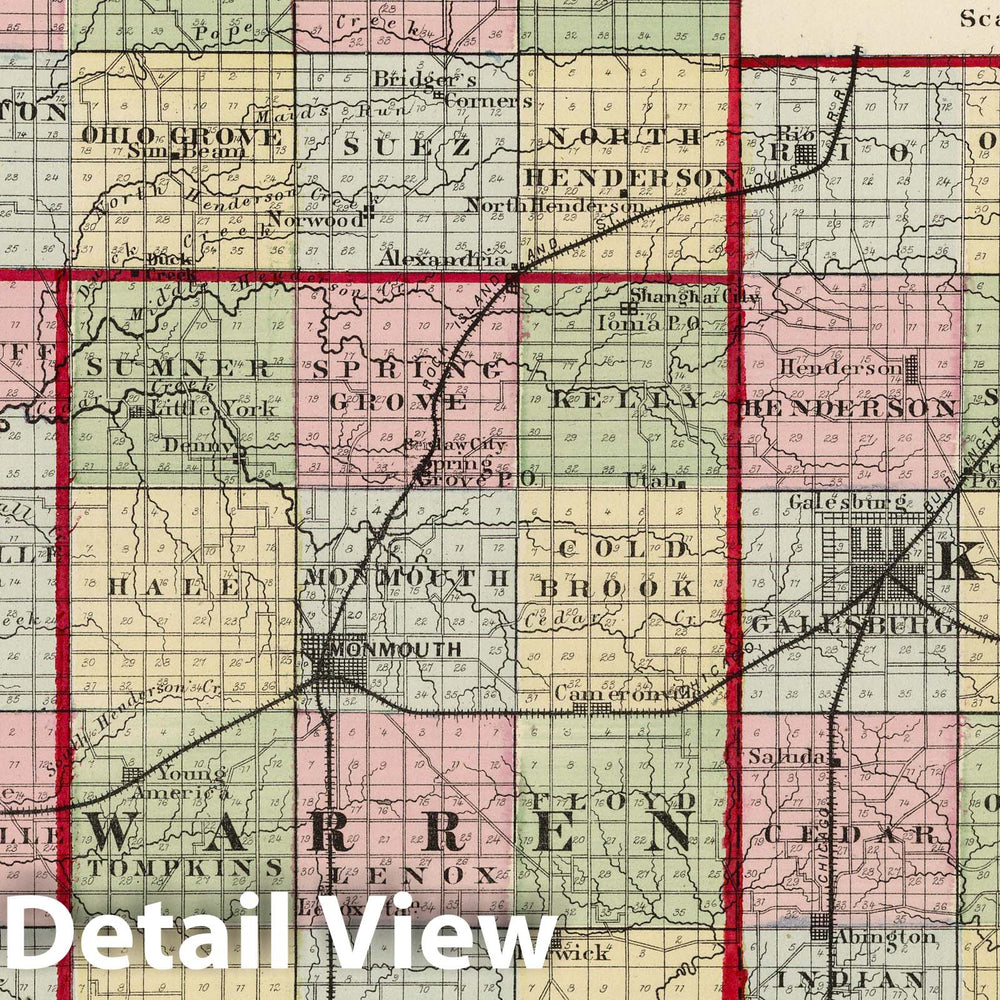 Historic Map : National Atlas - 1872 Atlas of Illinois, Counties of Mercer, Henderson, Warren and Knox. - Vintage Wall Art