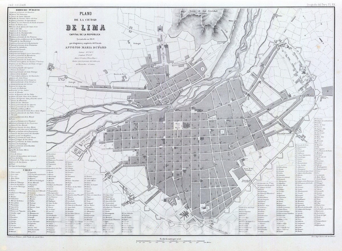 Historic Map : Peru , Lima (Peru), 1865 Ciudad de Lima. , Vintage Wall Art