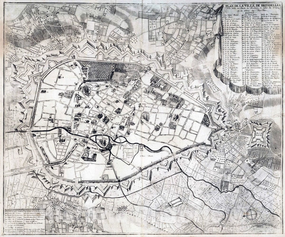 Historic Map : Brussels , Belgium 1727 62. Plan de la Ville de Brusselles (Brussels), Belgium. , Vintage Wall Art