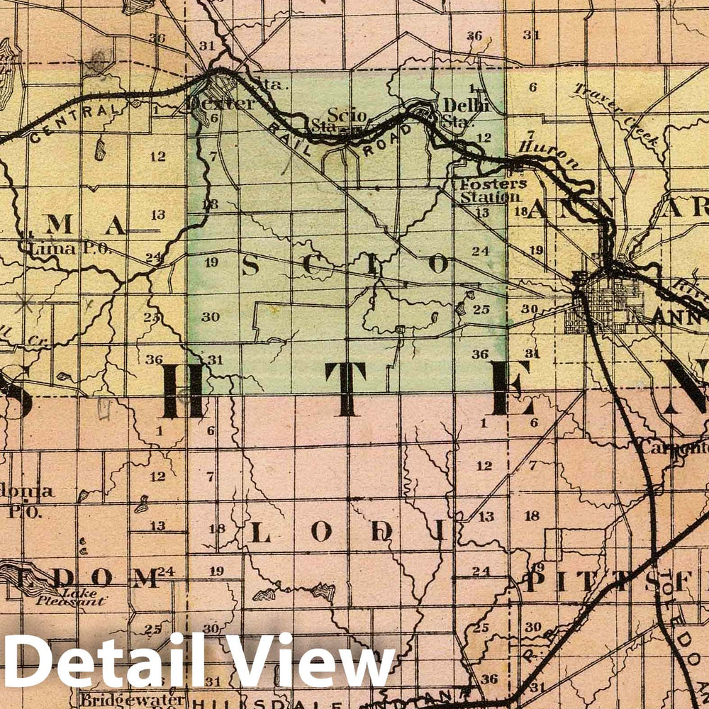 Historic Map : 1873 (Map of Washtenaw County, Michigan) - Vintage Wall Art