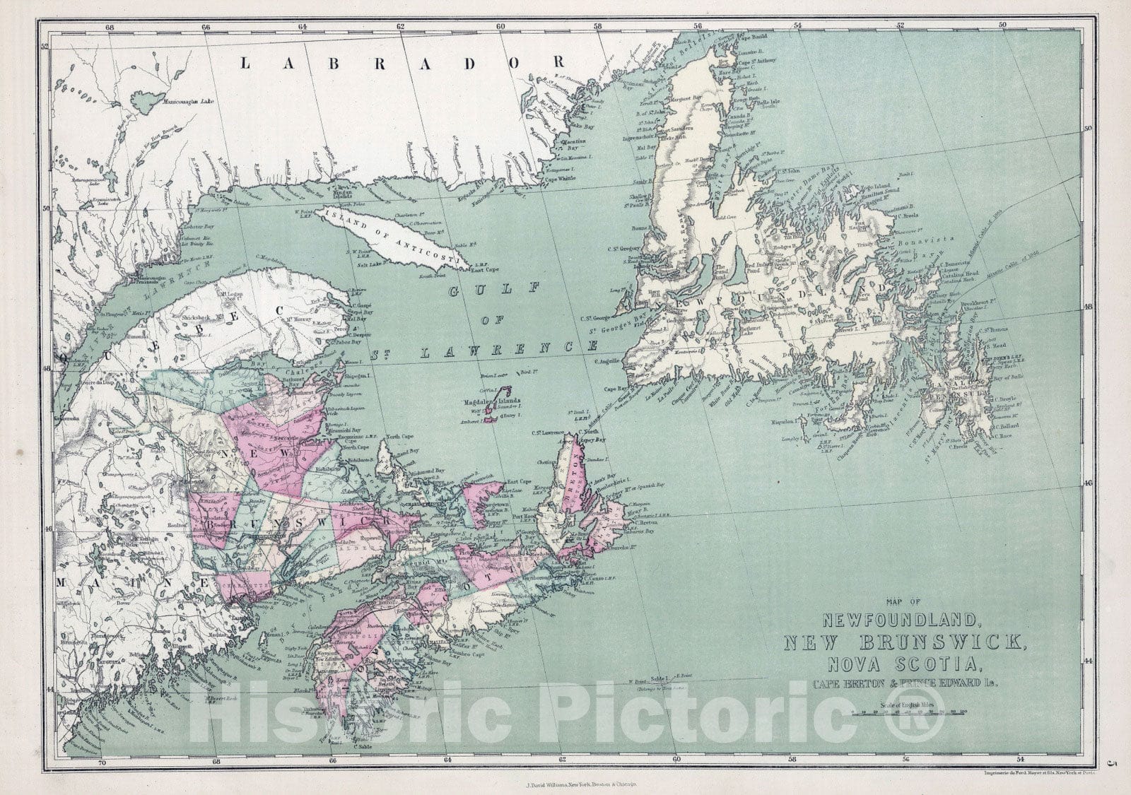 Historic Map : 1873 Map of Newfoundland, New Brunswick, Nova Scotia, Cape Breton, and Prince Edward Island. - Vintage Wall Art