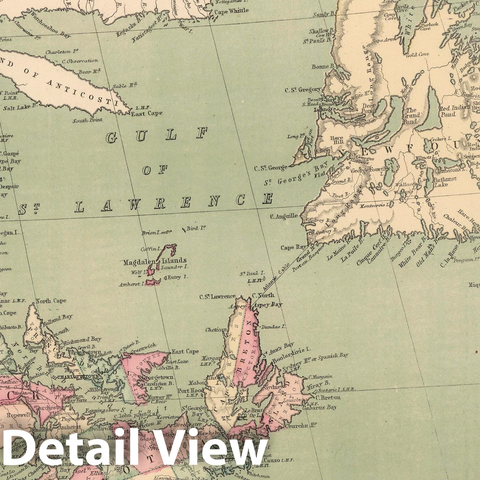 Historic Map : 1873 Map of Newfoundland, New Brunswick, Nova Scotia, Cape Breton, and Prince Edward Island. - Vintage Wall Art