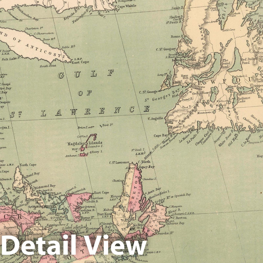 Historic Map : 1873 Map of Newfoundland, New Brunswick, Nova Scotia, Cape Breton, and Prince Edward Island. - Vintage Wall Art