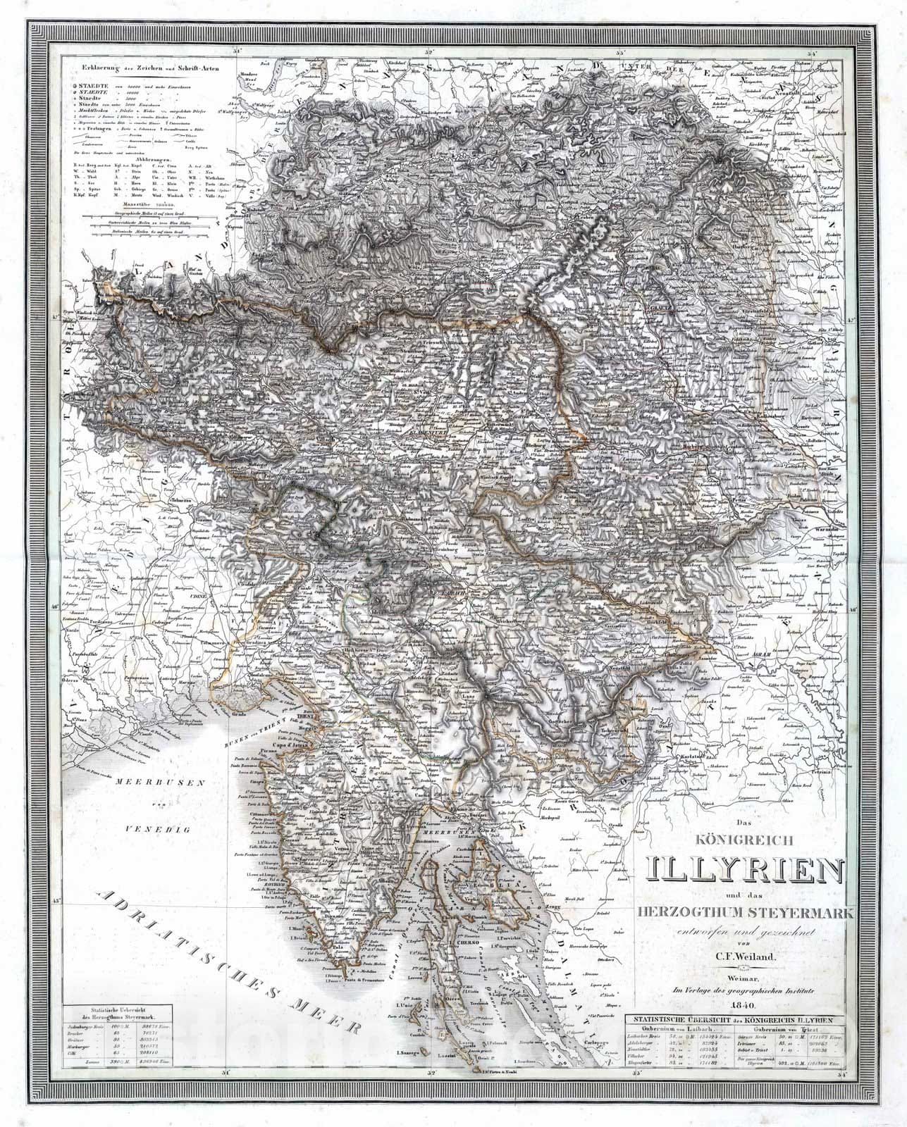 Historic Map : Slovenia, Illyria 1840 Das Koenigreich Illyrien. Kingdom of Illria. , Vintage Wall Art