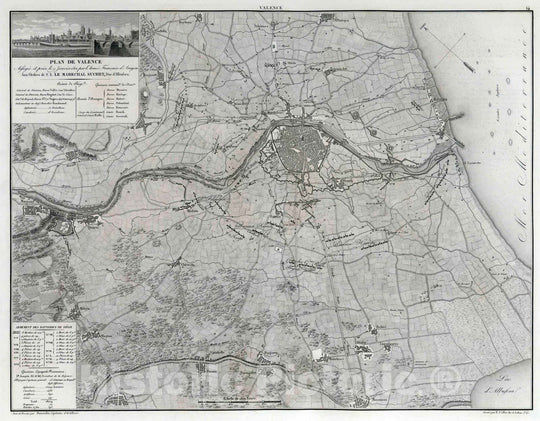 Historic Map : Valencia , Spain, 1828 Plan de Valence. , Vintage Wall Art