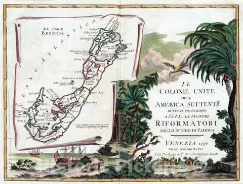 Historic Map : Bermuda, 1778 Le Isole Bermude. , Vintage Wall Art