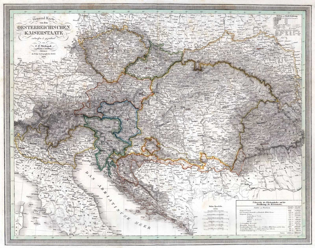 Historic Map : Austria, 1836 Oesterreichischen Kaiserstaate. Austrian Empire. , Vintage Wall Art