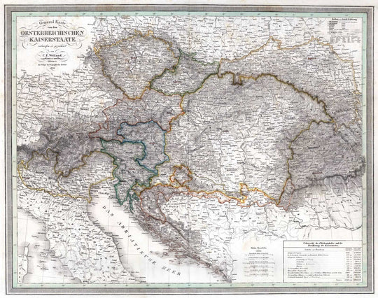 Historic Map : Austria, 1836 Oesterreichischen Kaiserstaate. Austrian Empire. , Vintage Wall Art