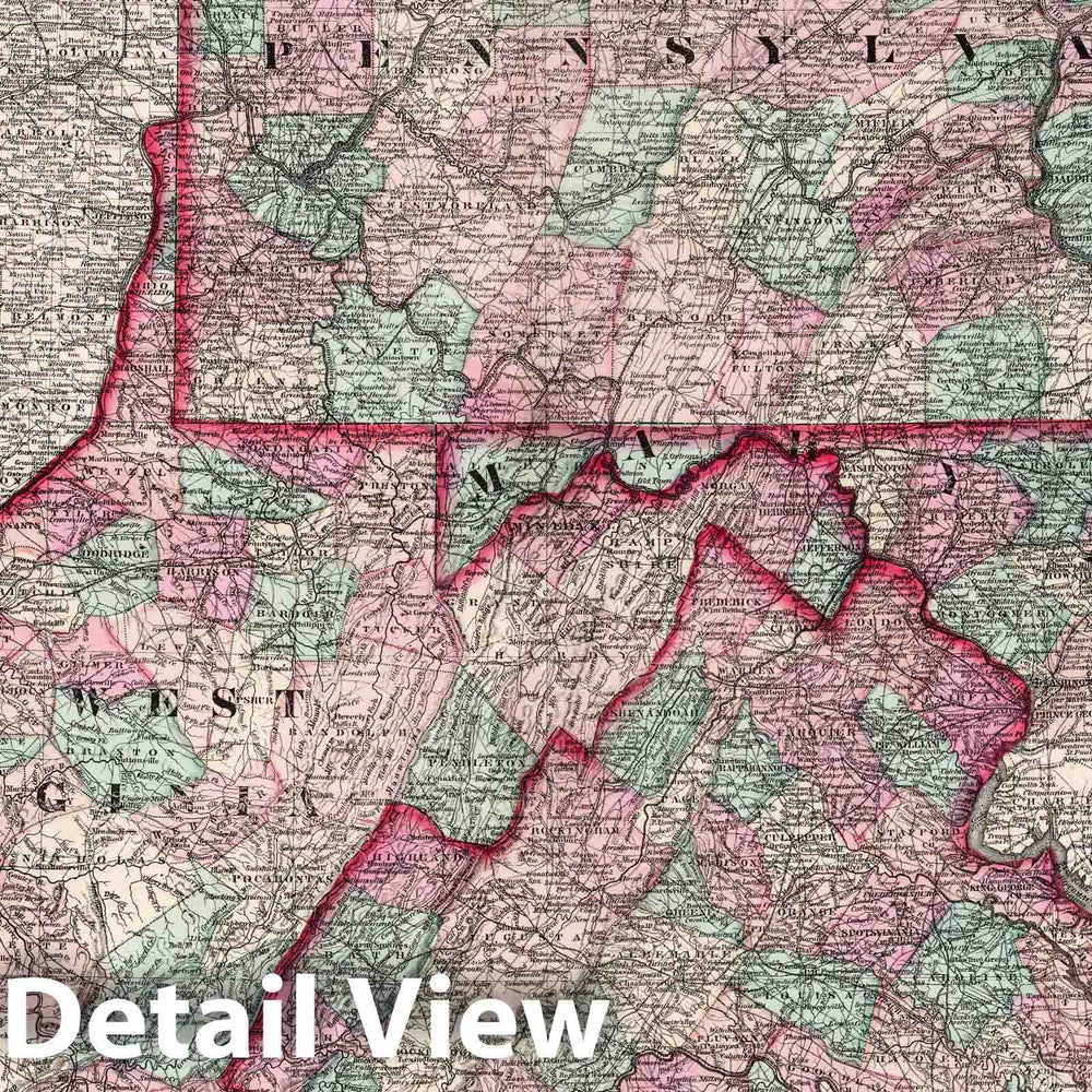 Historic Map : 1874 Pennsylvania, New Jersey, Maryland, Delaware, Virginia and West Virginia. - Vintage Wall Art