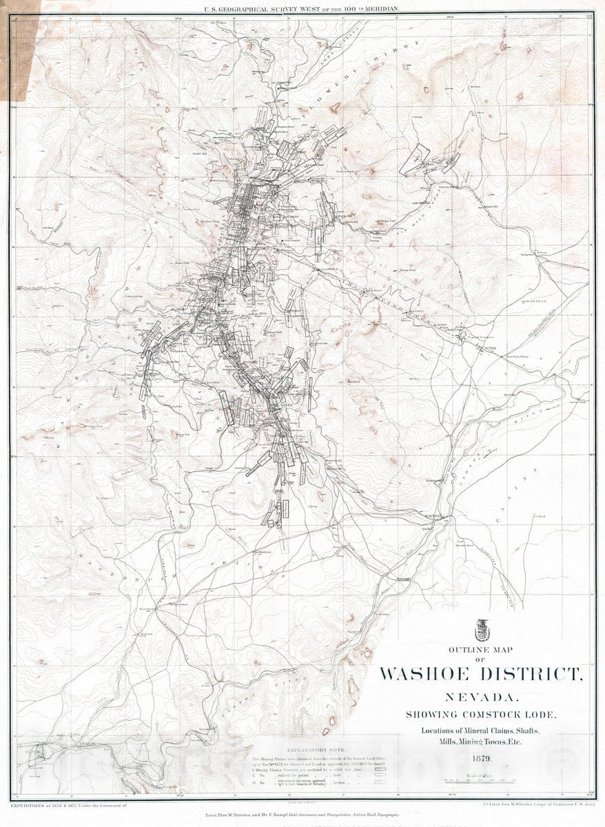 Historic Map : National Atlas - 1879 Outline Map Of Washoe District, Nevada. - Vintage Wall Art