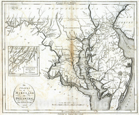 Historic Map : National Atlas - 1796 States of Maryland and Delaware. - Vintage Wall Art