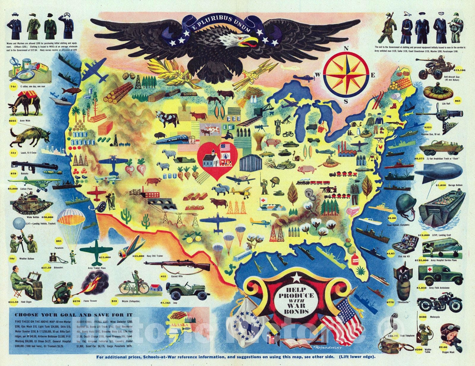Historic Map : Separate Map - 1944 Help Produce with War Bonds. - Vintage Wall Art