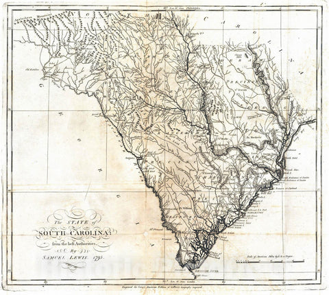 Historic Map : National Atlas - 1795 State of South Carolina. - Vintage Wall Art