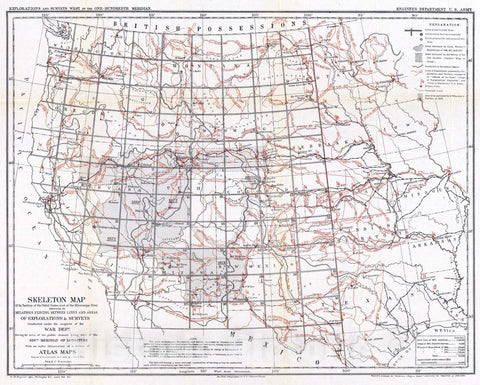 Historic Map : National Atlas - 1873 Skeleton Map Of the Territory of the United States west of the Mississippi River. - Vintage Wall Art