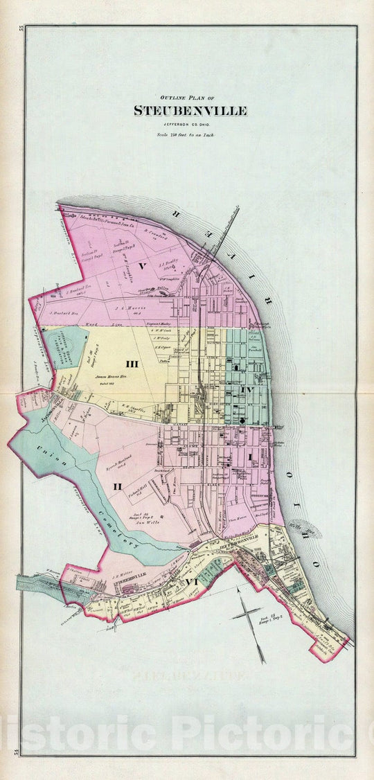 Historic Wall Map : 1877 Steubenville, Ohio. - Vintage Wall Art