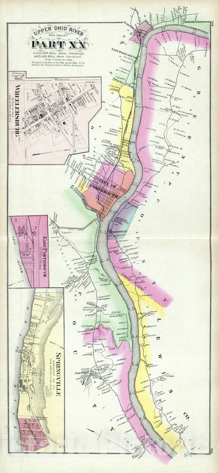 Historic Map : 1877 Upper Ohio River and Valley part XX, 345 to 362 miles below Pittsburgh, (with) Wheelersburg, East Portsmouth, Ohio; Springville, Ky.