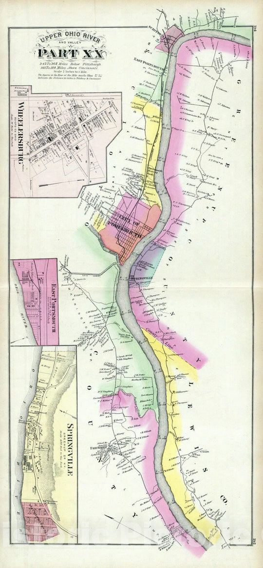Historic Map : 1877 Upper Ohio River and Valley part XX, 345 to 362 miles below Pittsburgh, (with) Wheelersburg, East Portsmouth, Ohio; Springville, Ky.