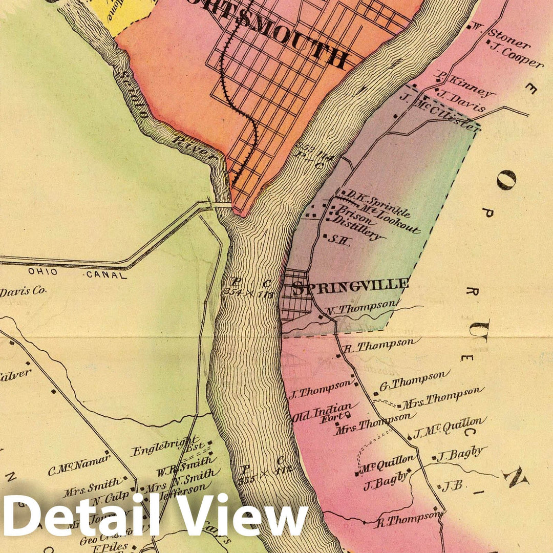Historic Map : 1877 Upper Ohio River and Valley part XX, 345 to 362 miles below Pittsburgh, (with) Wheelersburg, East Portsmouth, Ohio; Springville, Ky.
