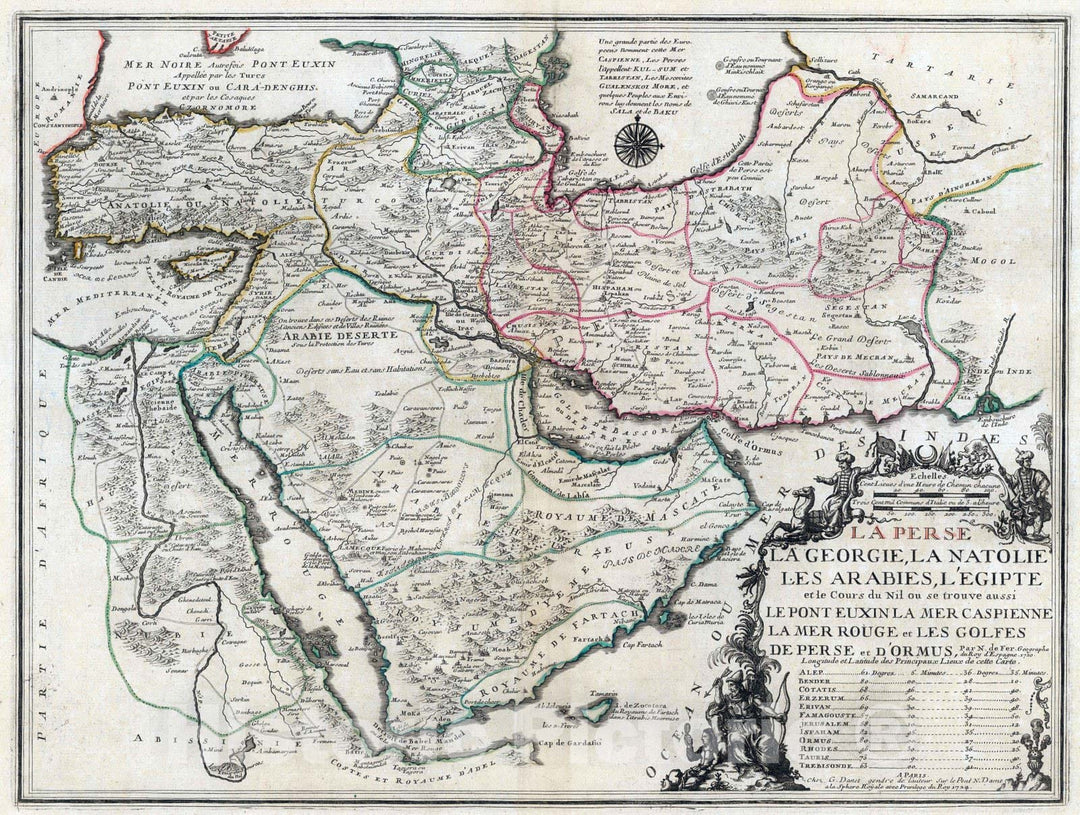 Historic Map : Saudi Araba, Middle East 1724 La Perse la Georgie, la Natolie les Arabies, lEgipte et le cours du Nil , Vintage Wall Art