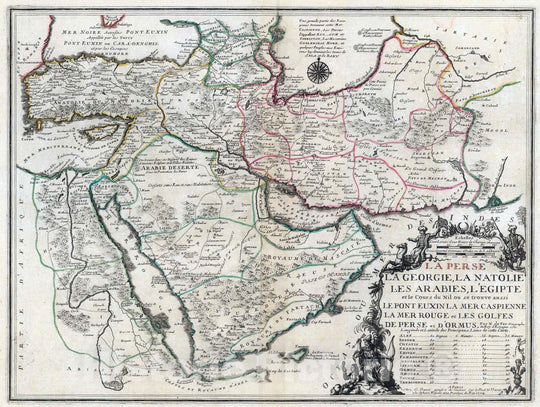 Historic Map : Saudi Araba, Middle East 1724 La Perse la Georgie, la Natolie les Arabies, lEgipte et le cours du Nil , Vintage Wall Art