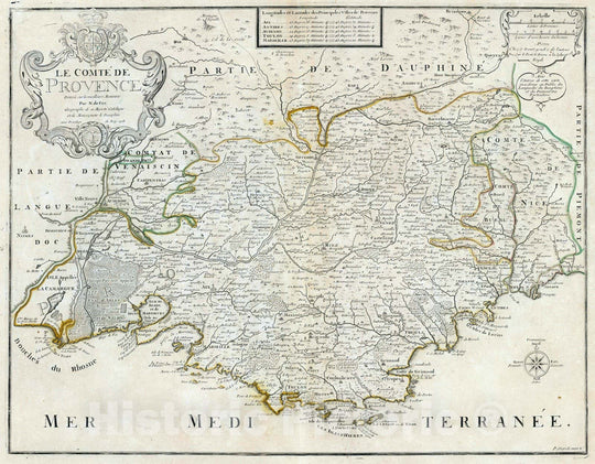 Historic Map : France, Provence , France 1708 Le Comte De Provence. , Vintage Wall Art