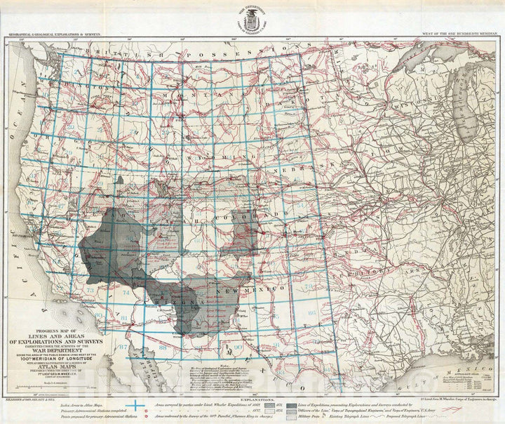 Historic Map : National Atlas - 1873 Progress Map Of Lines And Areas O ...