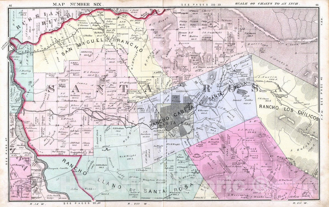 Historic Map : 1877 Russian River, Santa Rosa, Analy Townships. - Vintage Wall Art