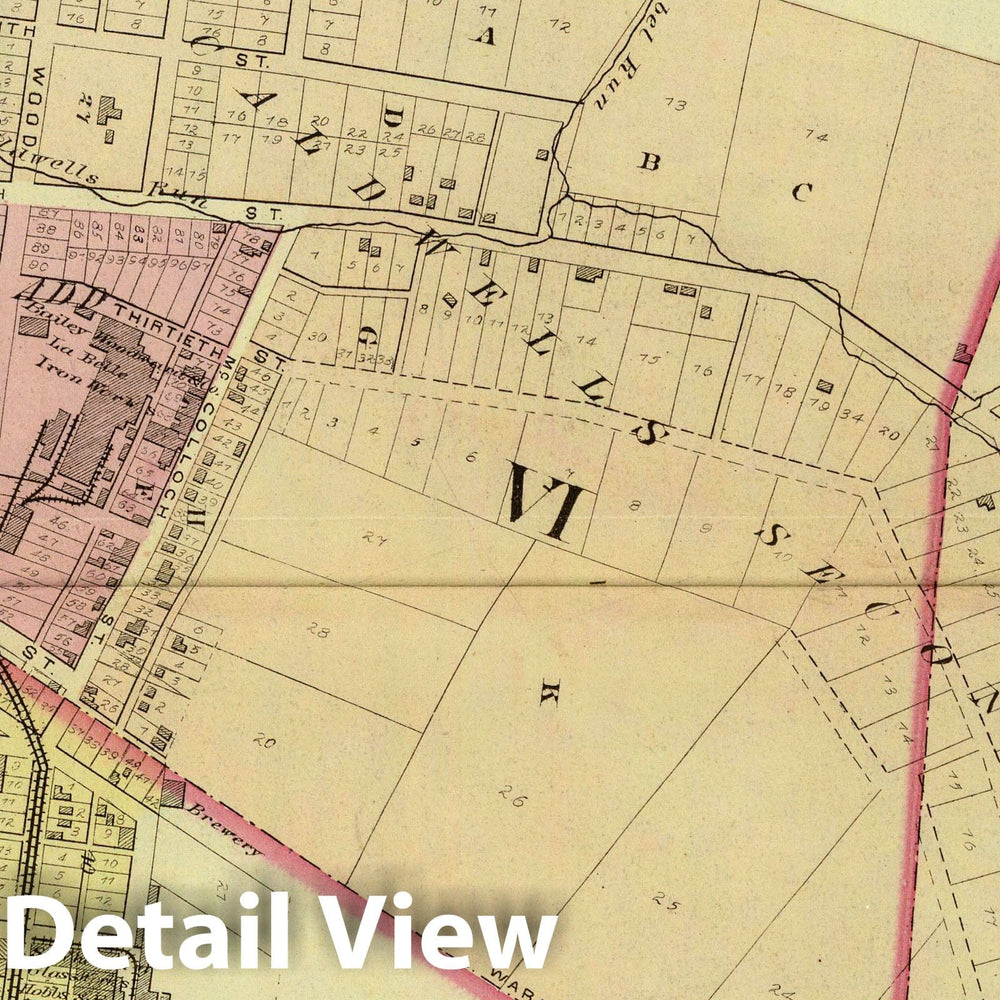 Historic Wall Map : 1877 South Wheeling, fifth, sixth & eighth wards, Ohio Co, Wt. Va. - Vintage Wall Art