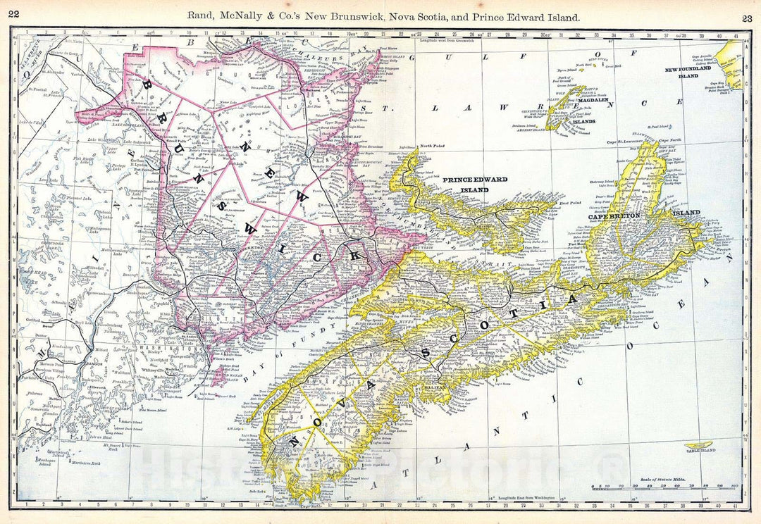 Historic Map : National Atlas - 1879 New Brunswick, Nova Scotia, and Prince Edward Island. - Vintage Wall Art