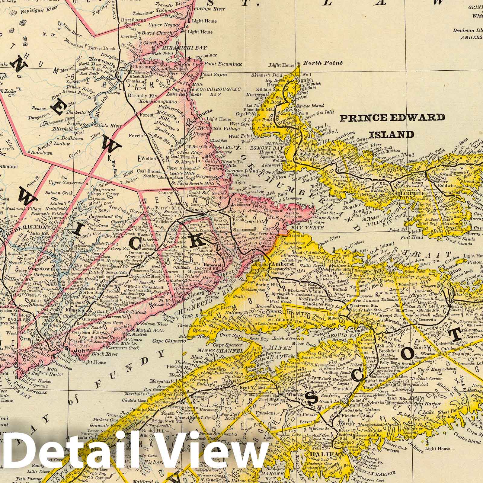 Historic Map : National Atlas - 1879 New Brunswick, Nova Scotia, and Prince Edward Island. - Vintage Wall Art