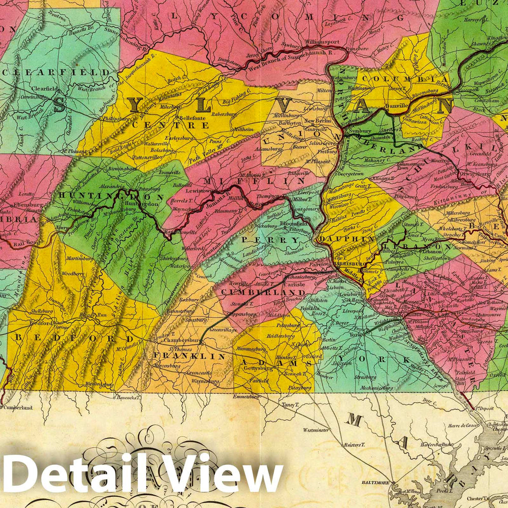 Historic Map : National Atlas - 1831 Map of Pennsylvania, New Jersey, and Delaware. - Vintage Wall Art