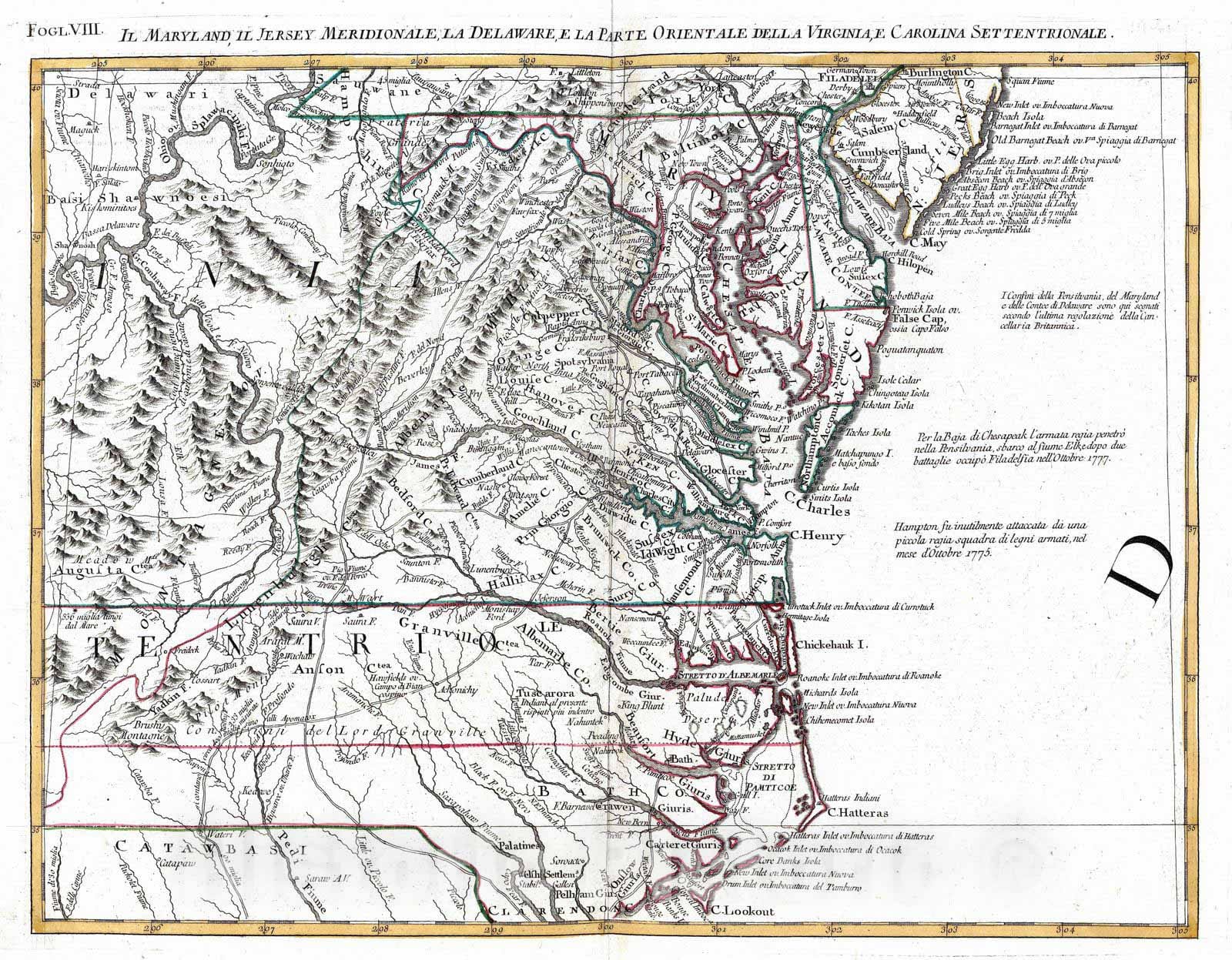 Historic Map : Delaware, 1778 Il Maryland, il Jersey Meridionale, la Delaware. , Vintage Wall Art