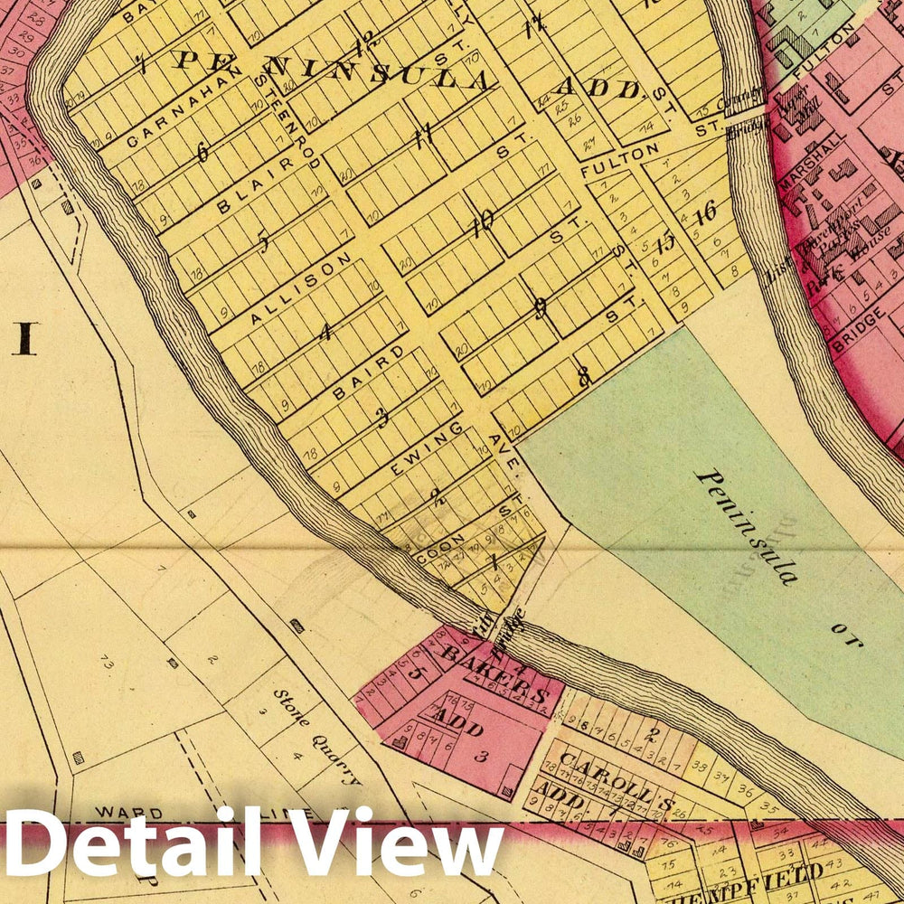 Historic Map : 1877 North Wheeling, first, second, third & fourth wards, Ohio Co, W. Va. - Vintage Wall Art